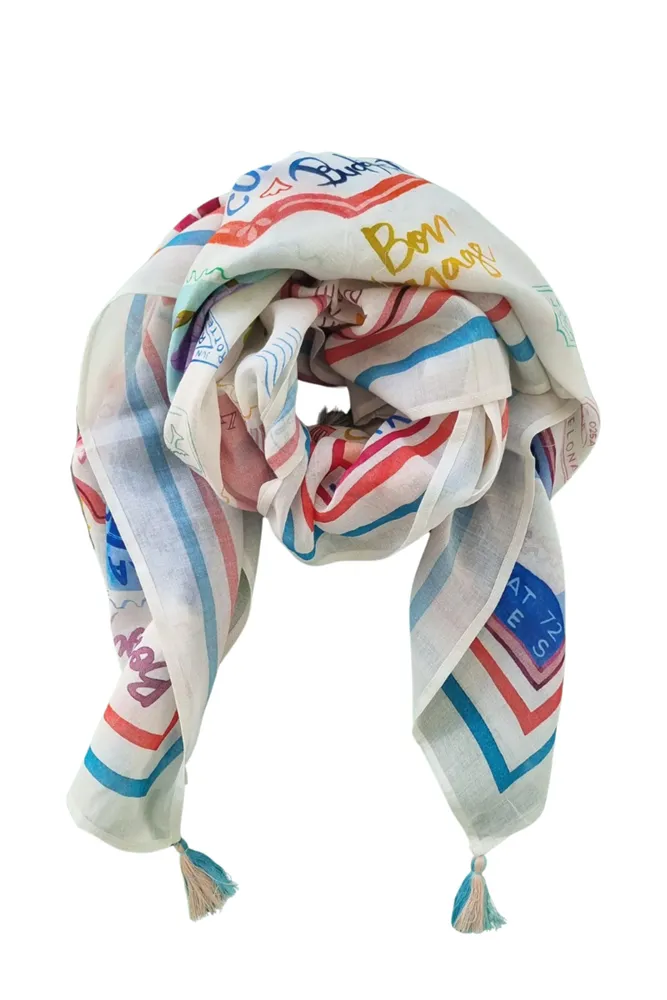 100% Cotton Printed Scarf in Blue& Red - Square