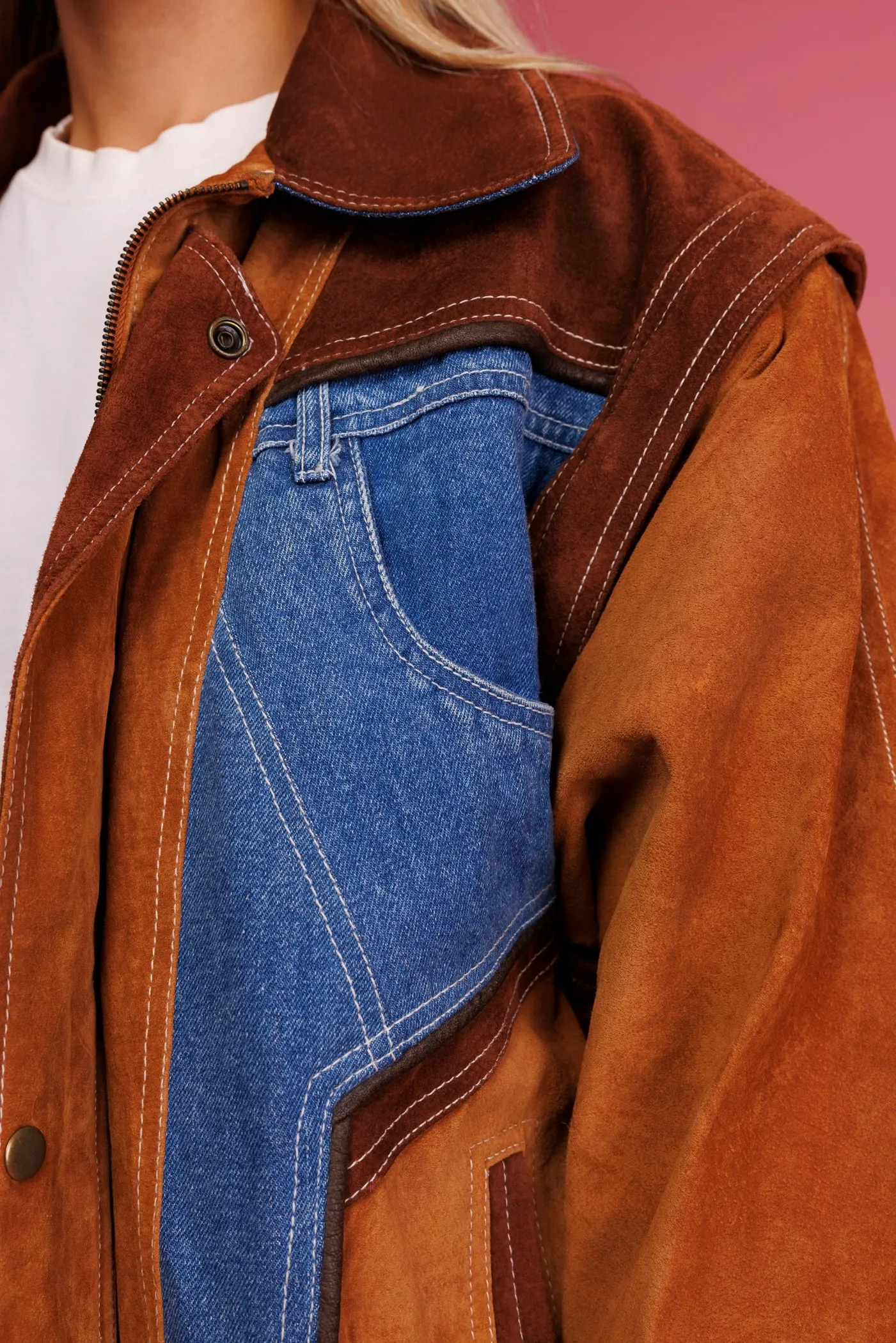 1980's Suede & Denim Bomber Jacket L/XL