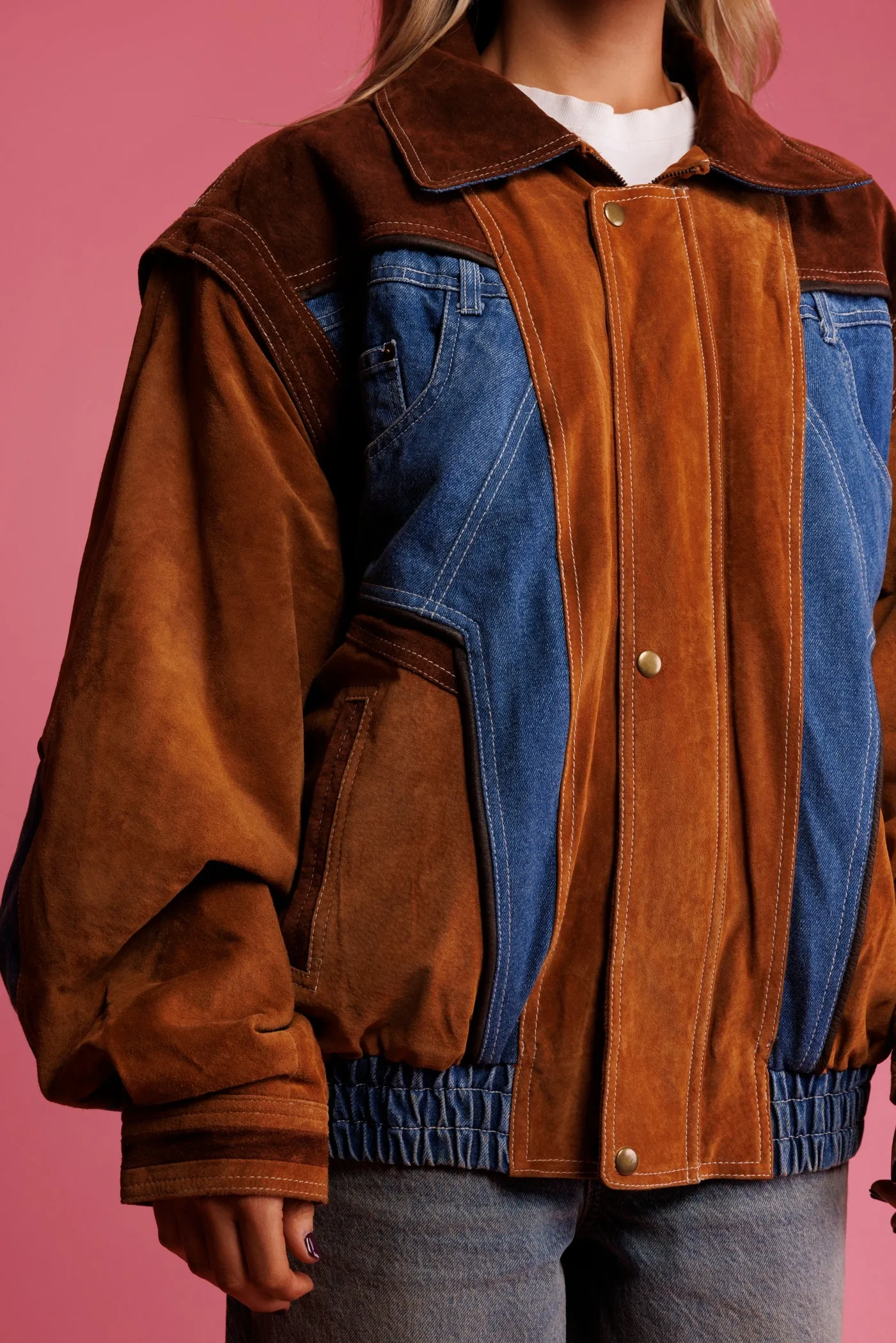 1980's Suede & Denim Bomber Jacket L/XL