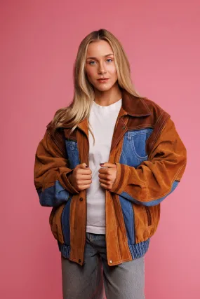 1980's Suede & Denim Bomber Jacket L/XL