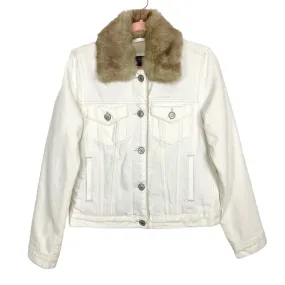 Abercrombie & Fitch White Denim Lined Removable Faux Fur Collar Jacket NWT- Size S