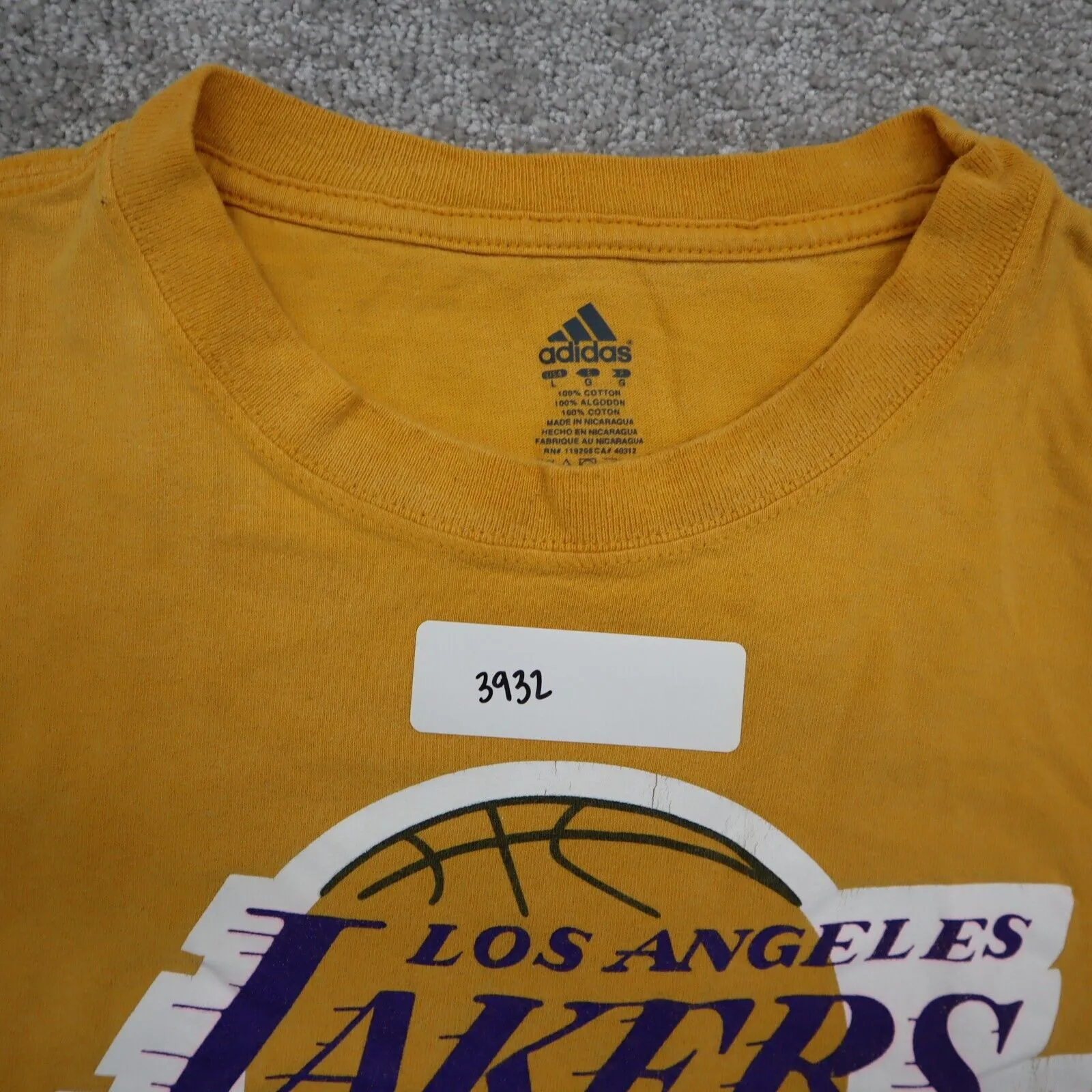 Adidas Los Angeles Lakers Basketball Shirt Boys Large Yellow Graphic T-Shirt