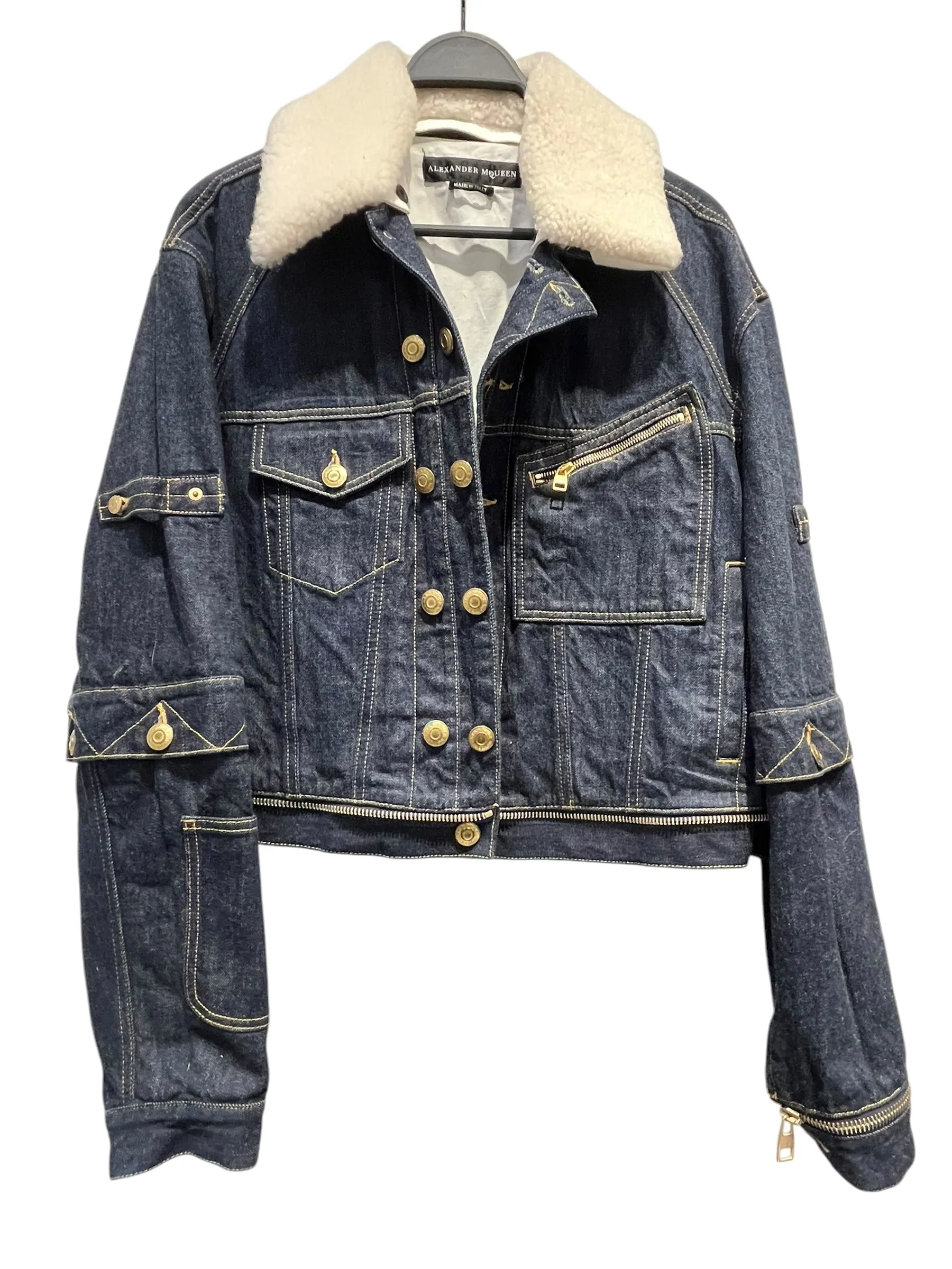 Alexander McQueen/Denim Jkt/46/Denim/NVY/Fur collar