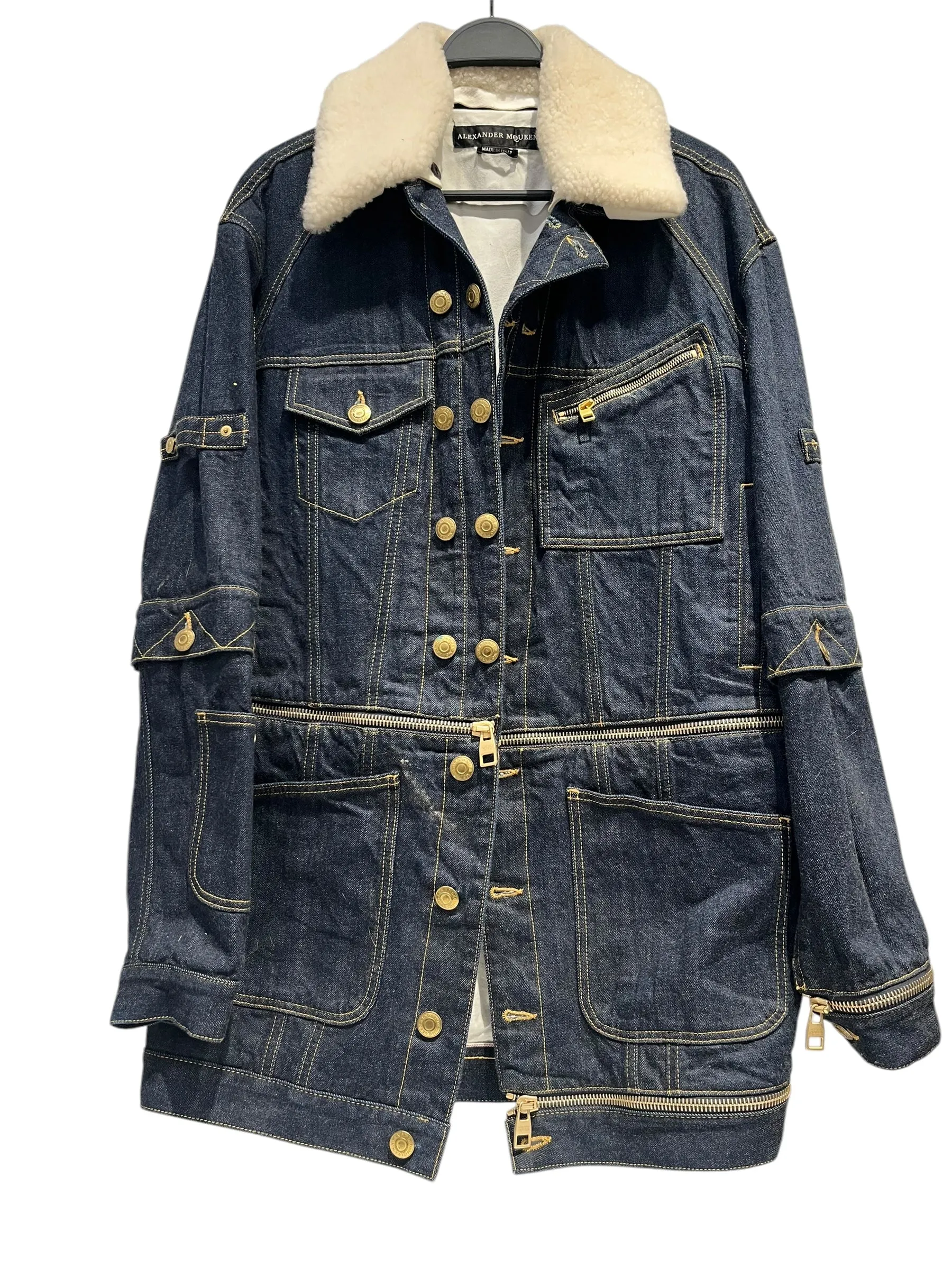 Alexander McQueen/Denim Jkt/46/Denim/NVY/Fur collar