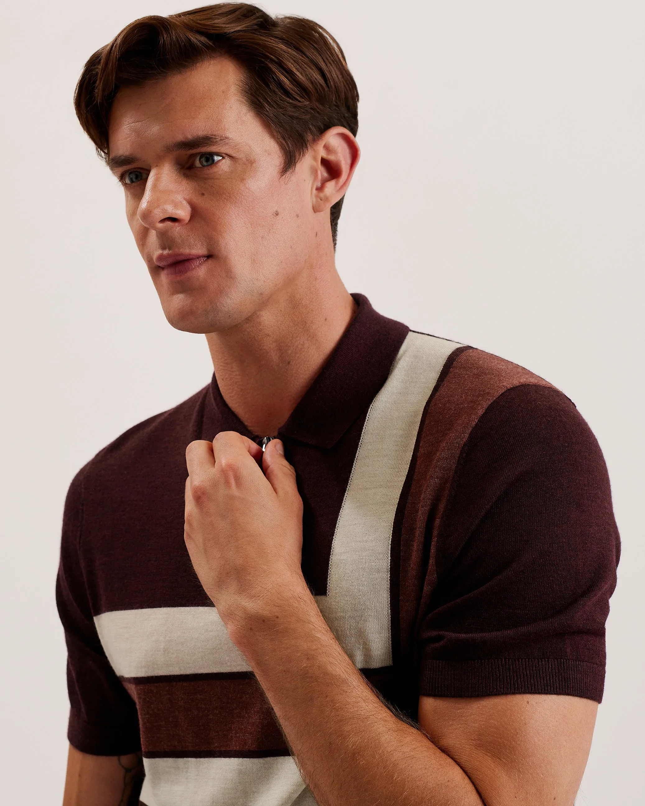 Ambler Ss T Colour Block Polo Maroon