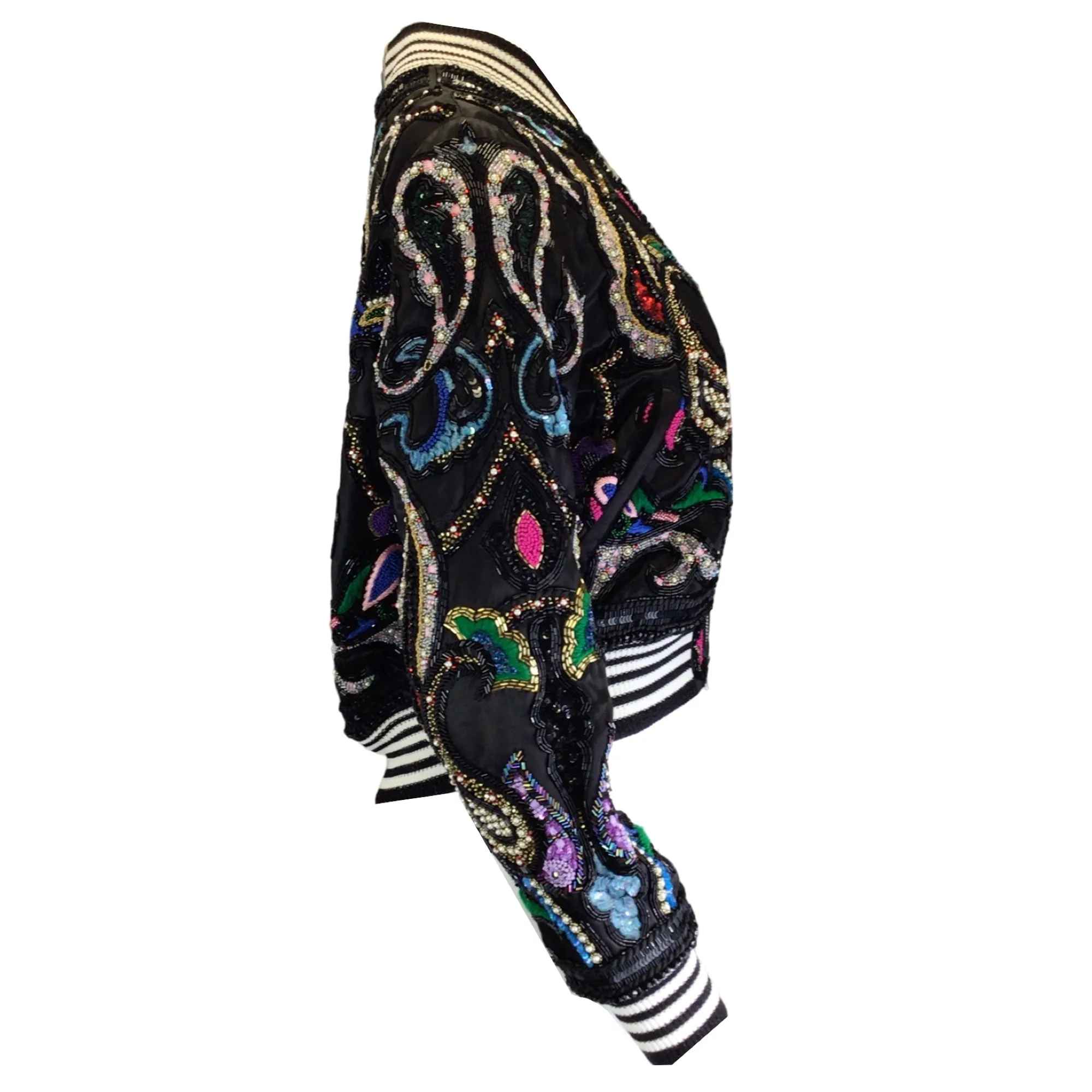 Amiri Black Multi Embellished Full Zip Satin Bomber Jacket