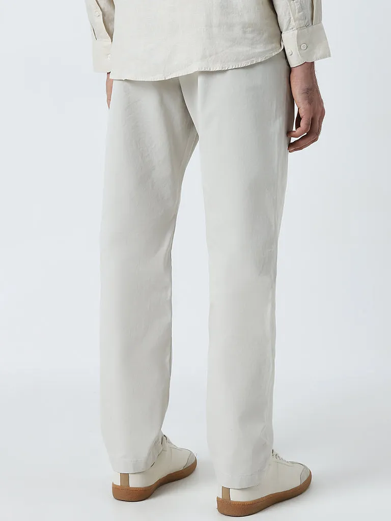 Ascot Off-White Relaxed-Fit Mid-Rise Cotton Blend Chinos