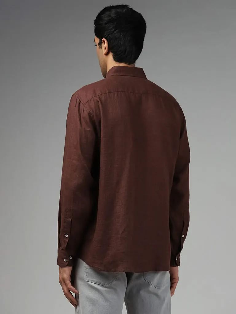 Ascot Solid Brown Relaxed-Fit Linen Shirt