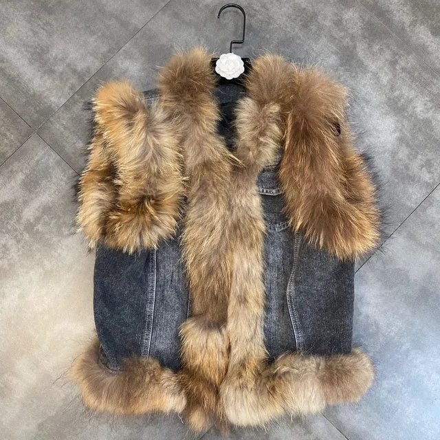 Ashore Western Shop  2022 Winter Western Genuine Raccoon Fur Thick Cotton Vest