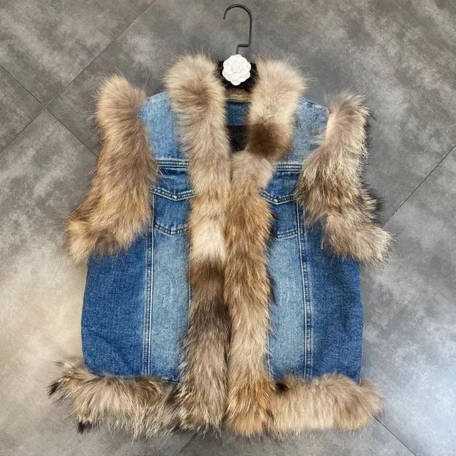 Ashore Western Shop  2022 Winter Western Genuine Raccoon Fur Thick Cotton Vest