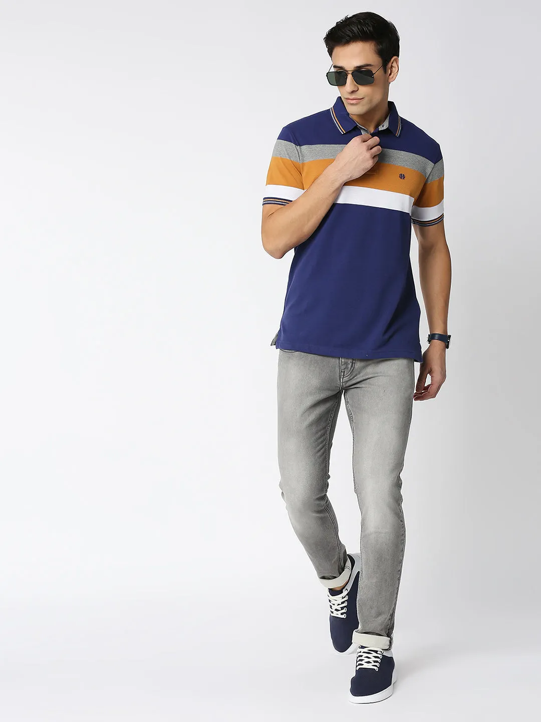 Berry Blue Striped Polo T-shirt