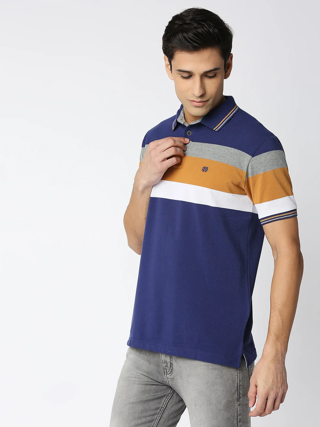 Berry Blue Striped Polo T-shirt