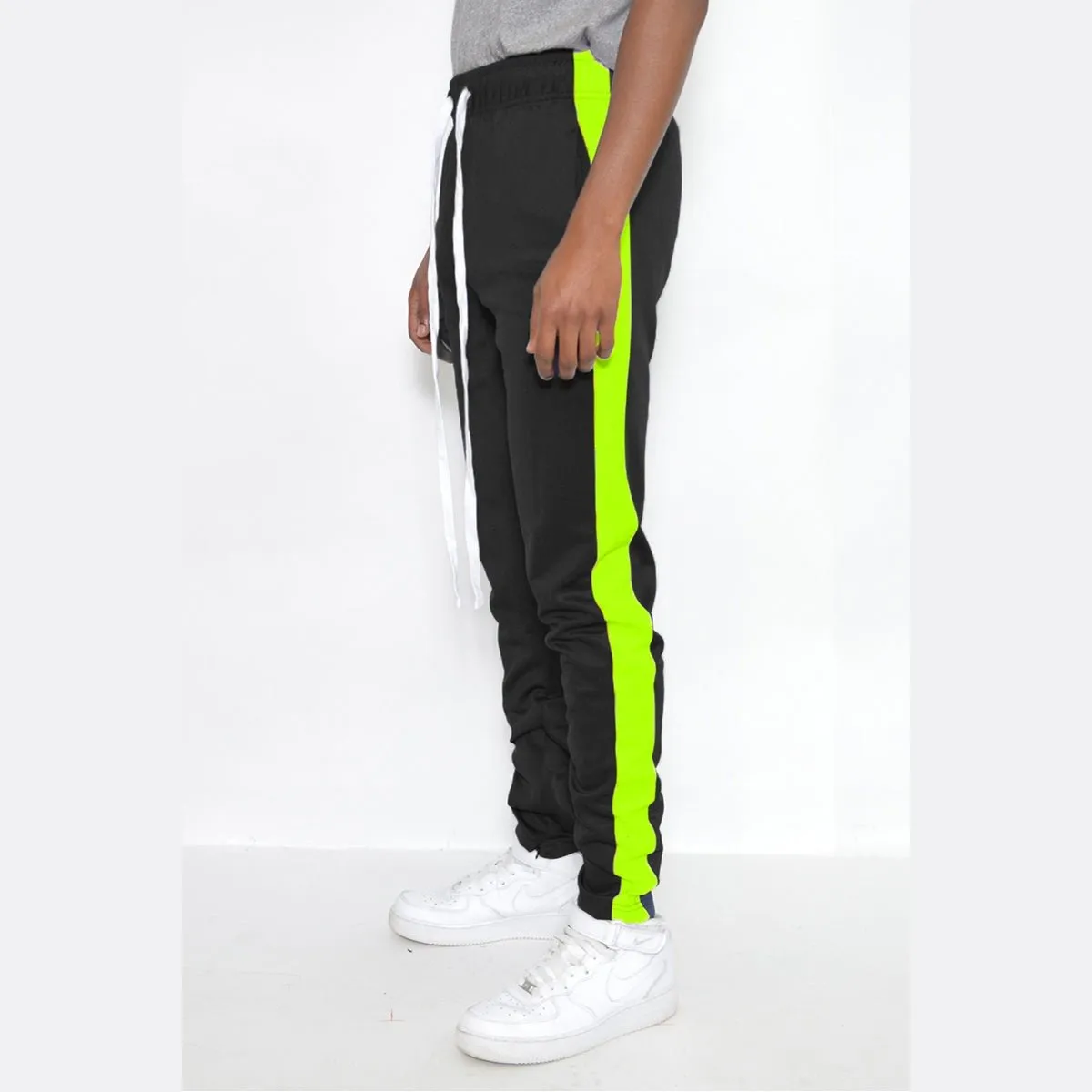 Black & Lime Slim Fit Track Pants