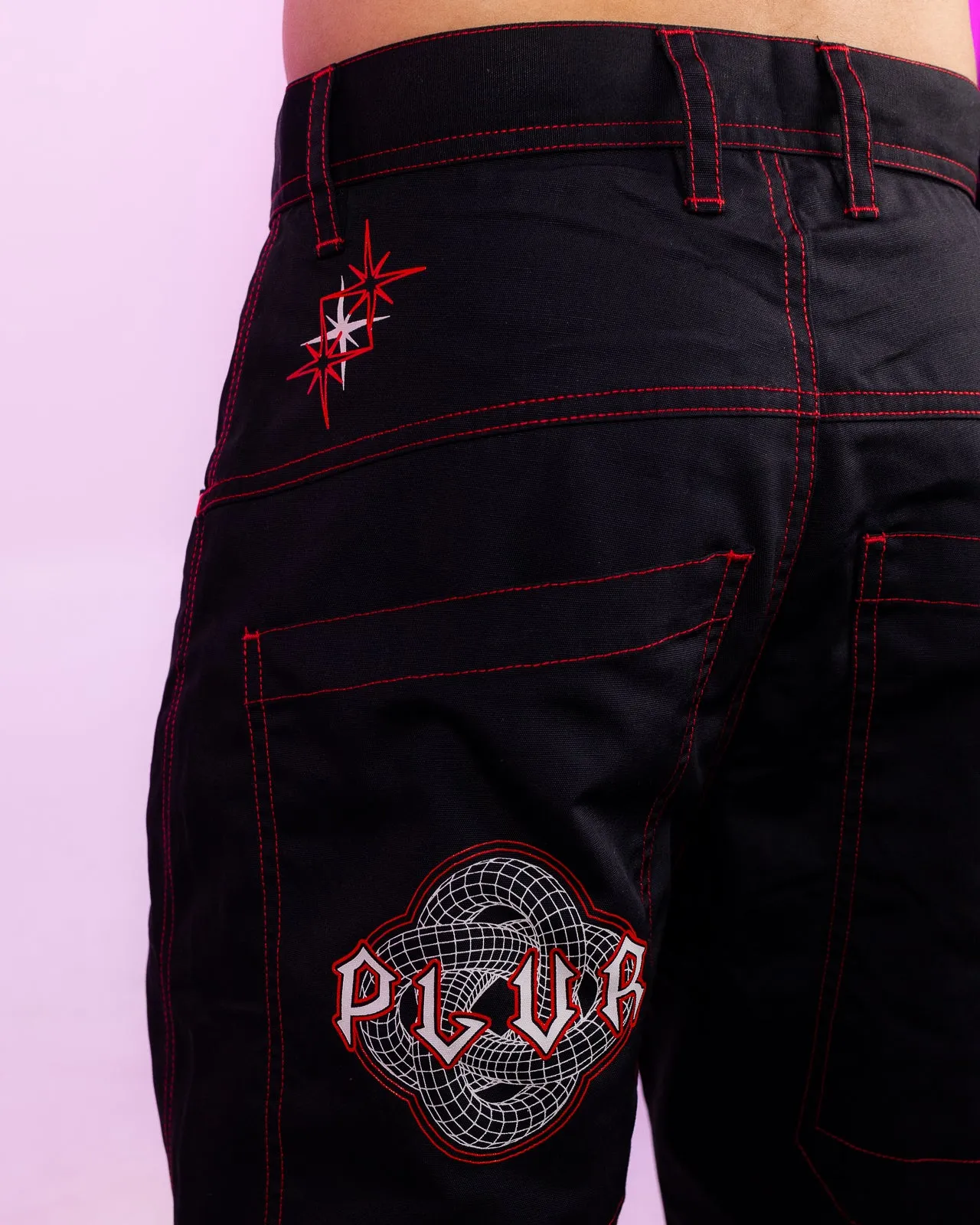 Black & Red PLUR Parachute Pants