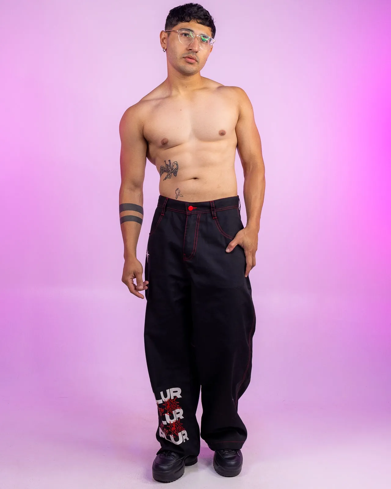 Black & Red PLUR Parachute Pants