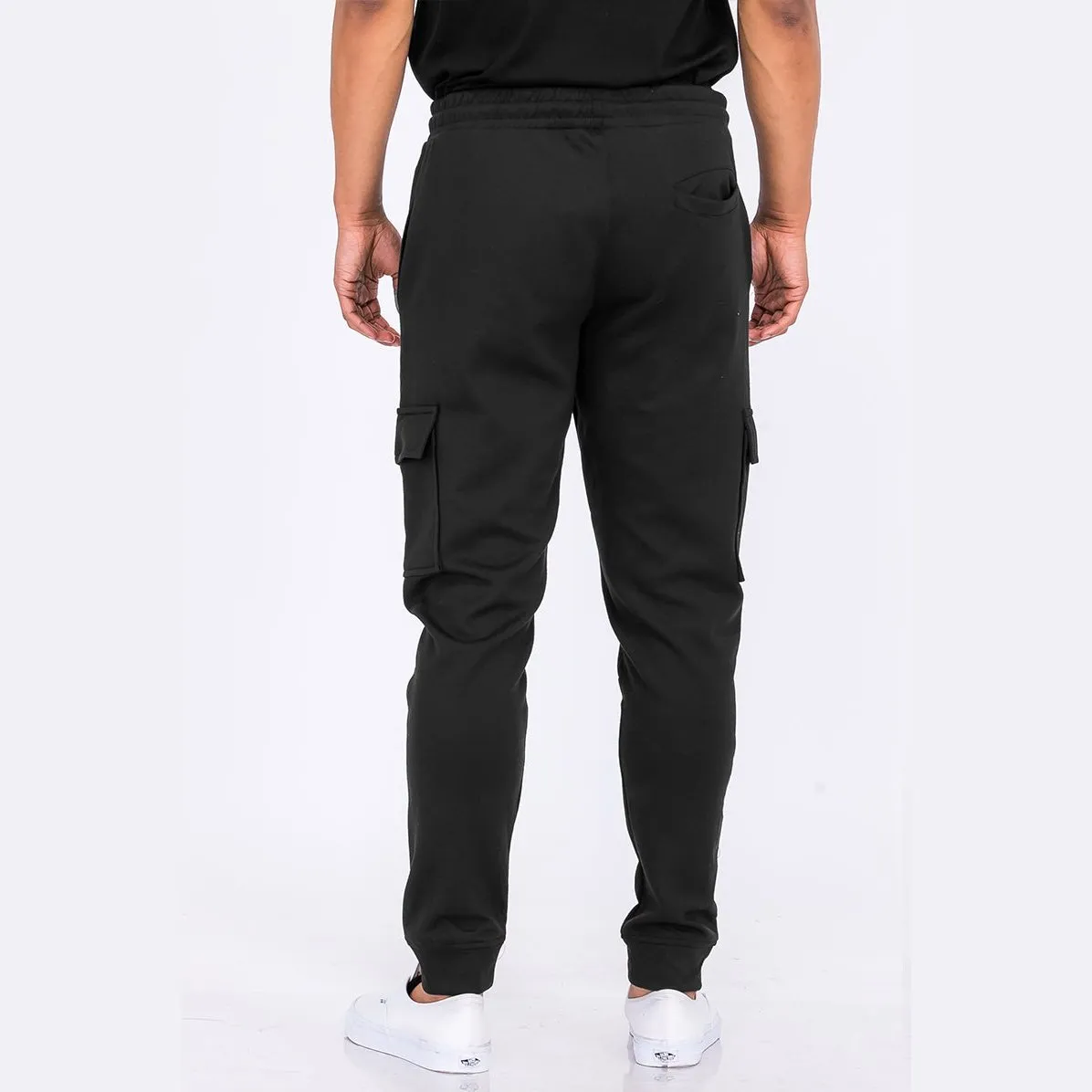 Black Cotton Blend Cargo Joggers