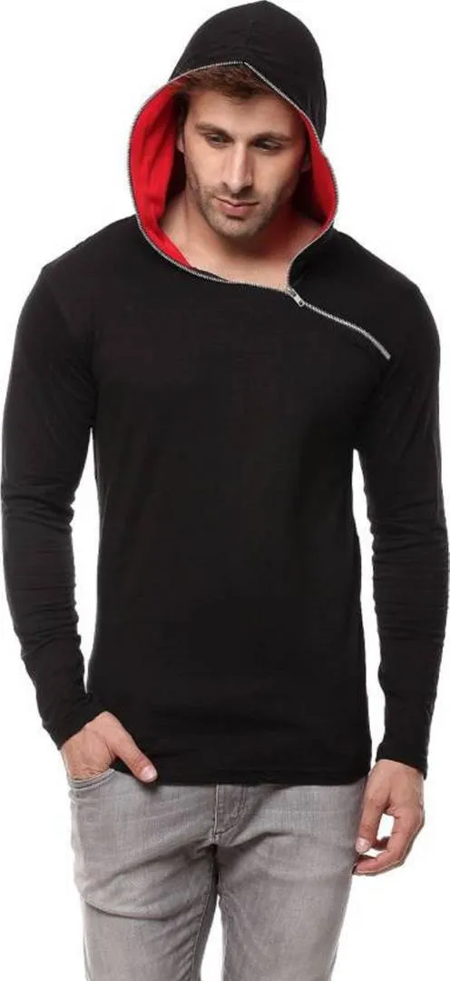 Black Cotton Hood Chain Full Sleeves T-Shirt