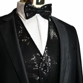 Black Men's Sequence Tuxedo Vest and Bow Tie