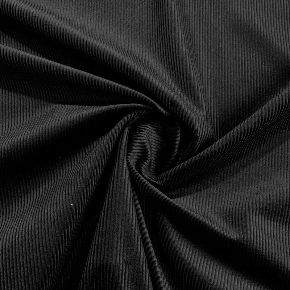 Black Ribbed Cotton Corduroy