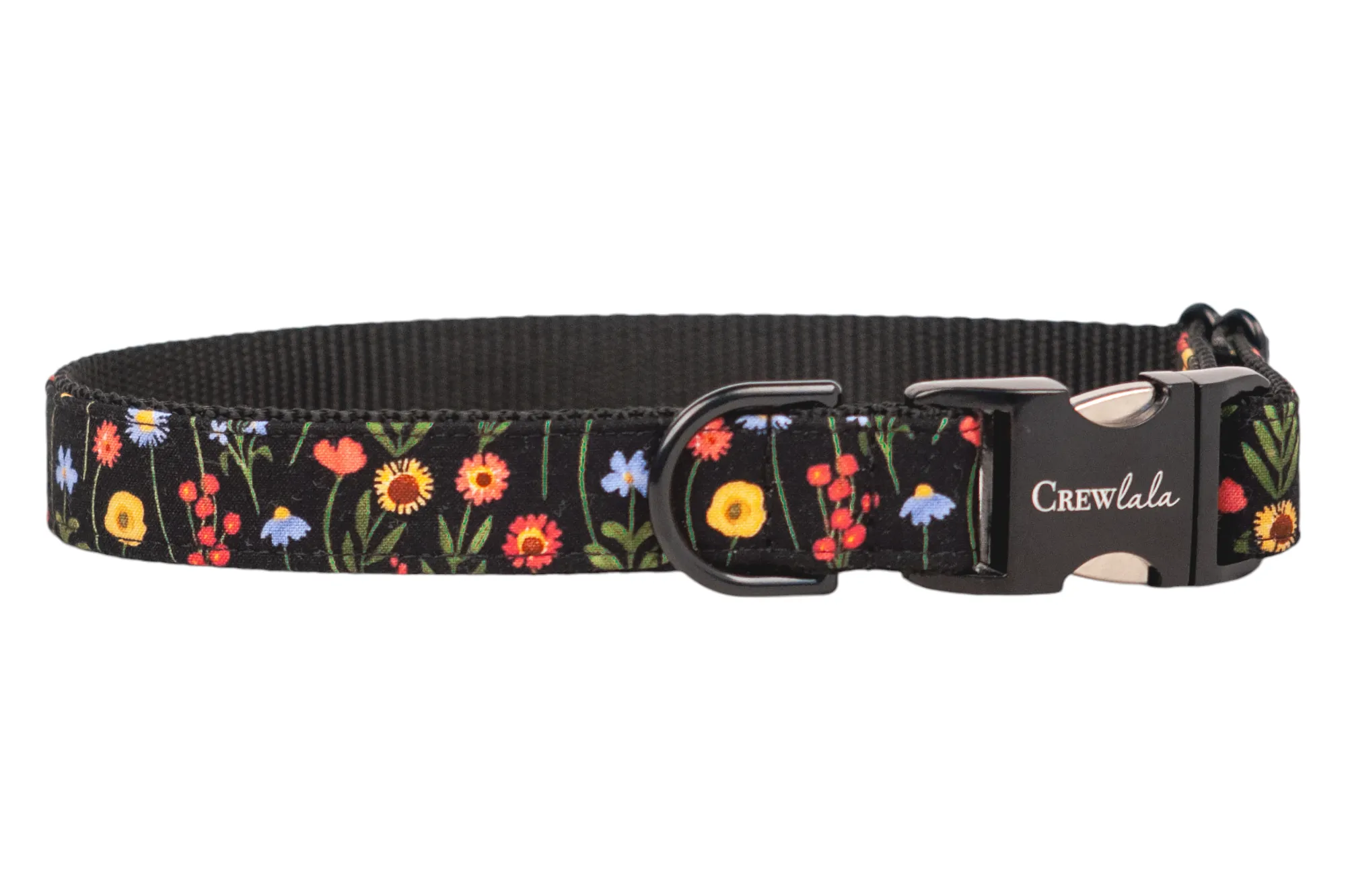 Blooms on Black Belle Bow Dog Collar