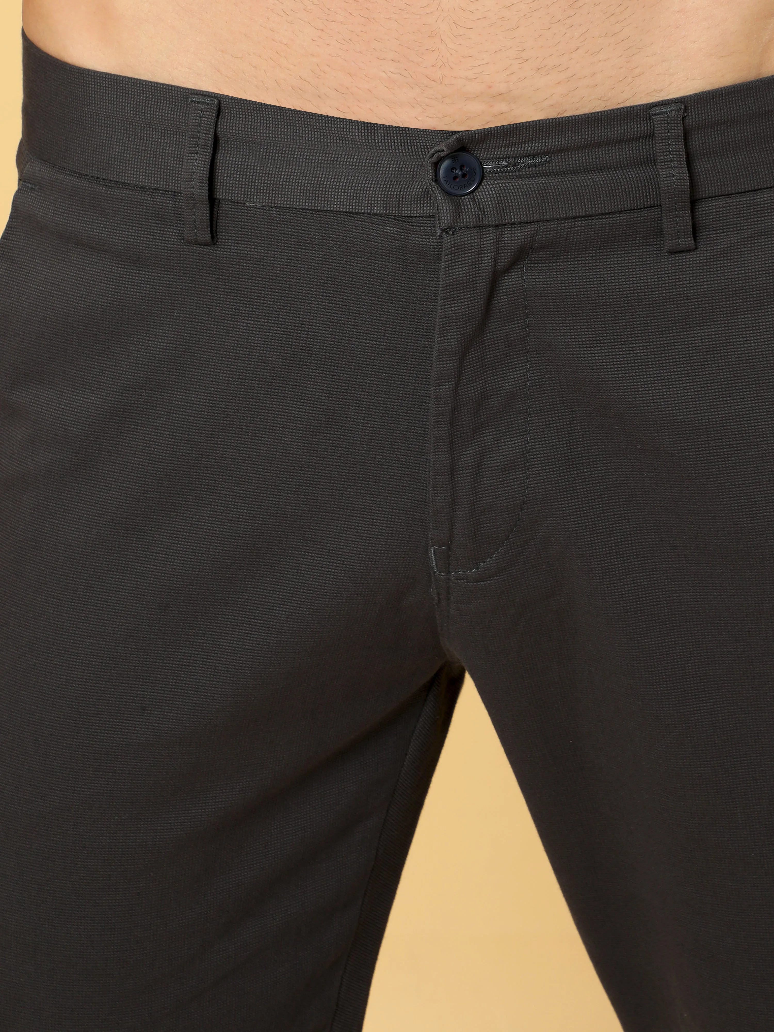 Box Dobby Dark Grey Cotton Chino