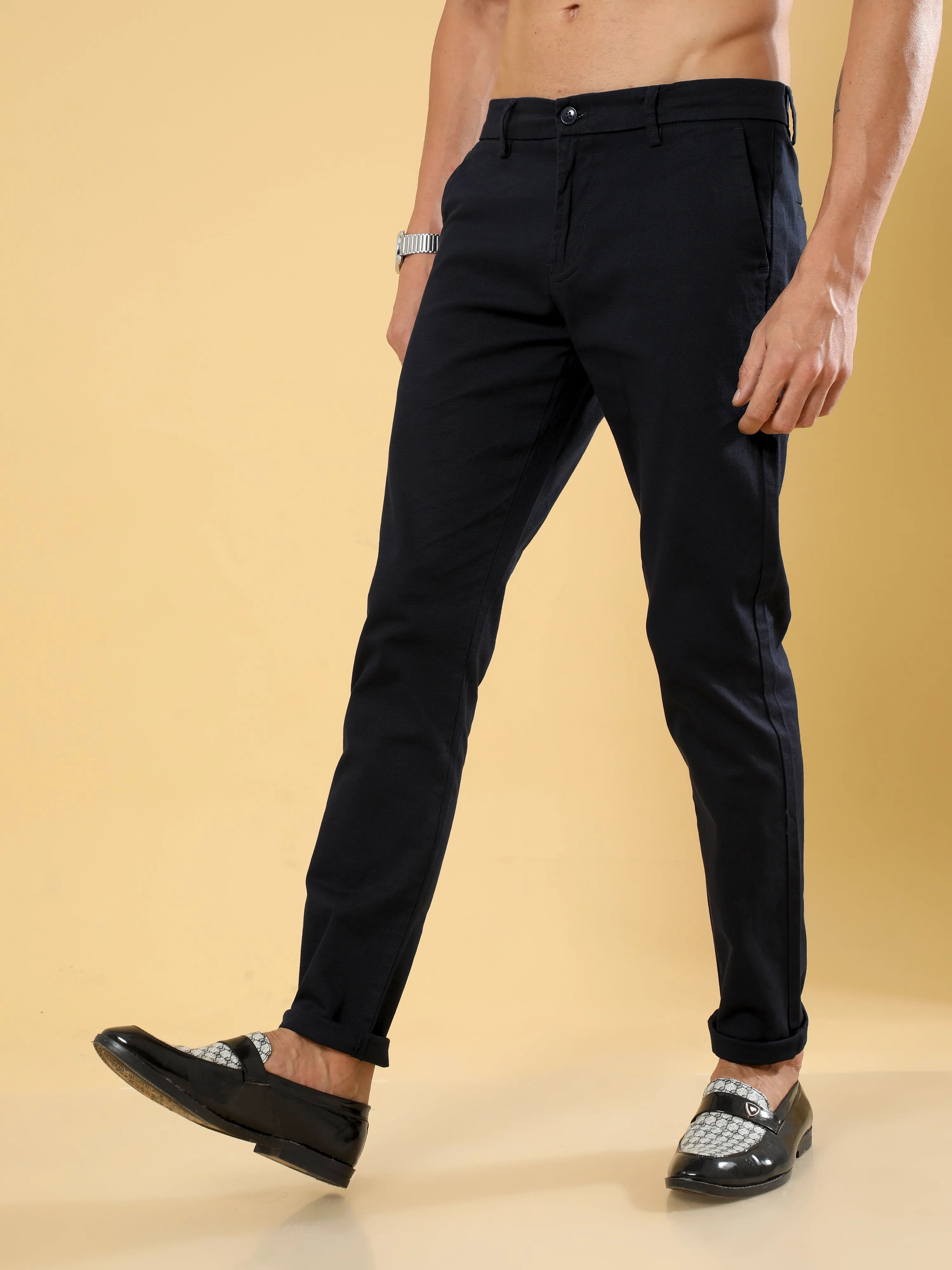 Box Dobby Navy Cotton Chino