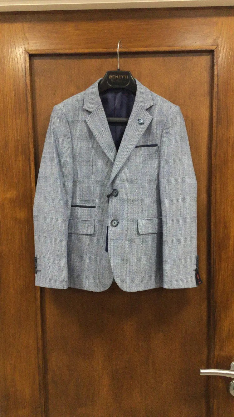 Boys Benetti Philip Blue Fine Check Blazer