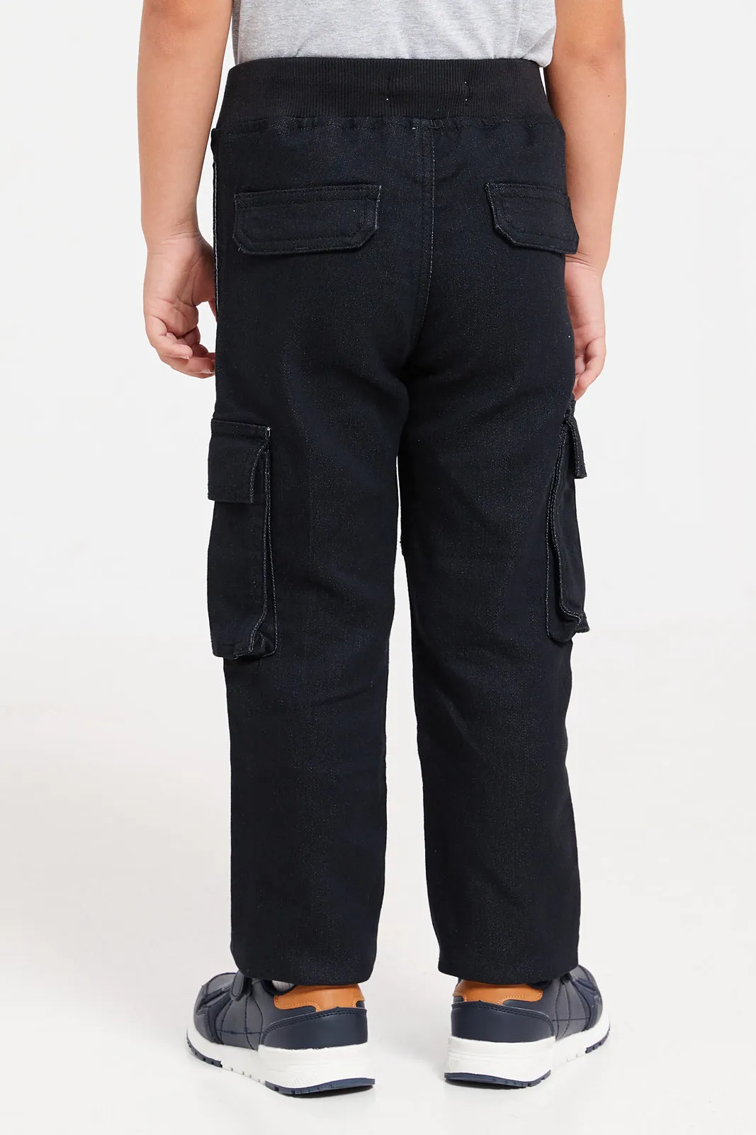 Boys Black Cargo Pocket Joggers