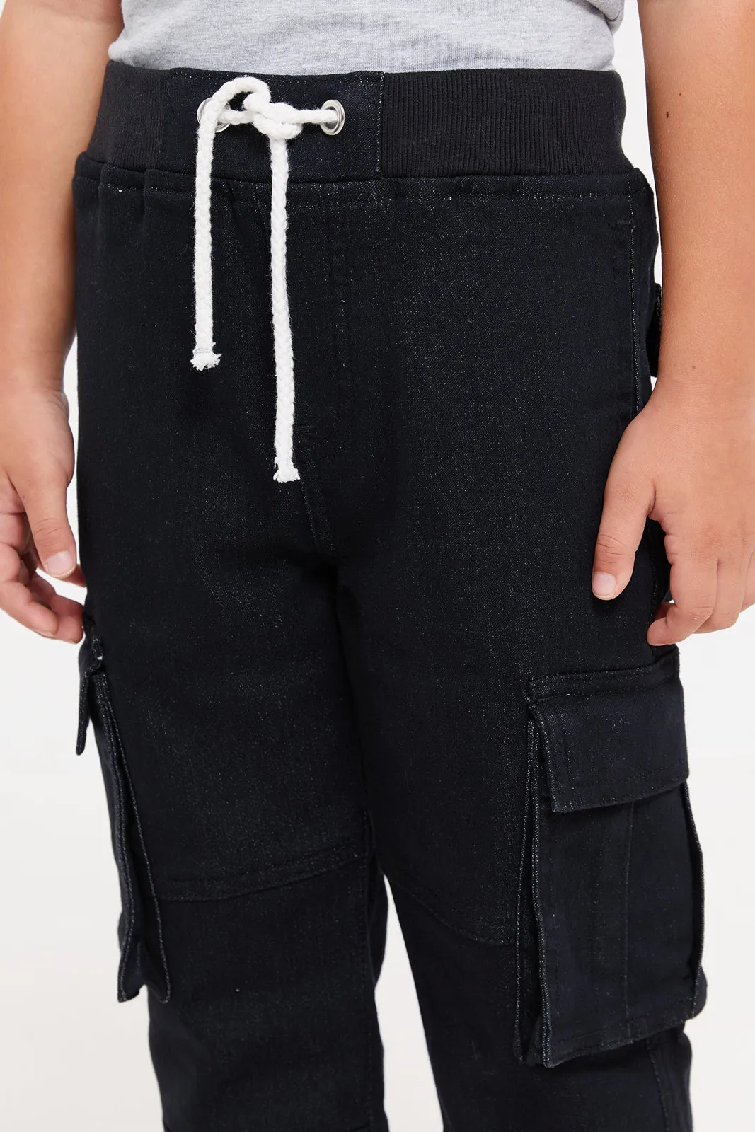 Boys Black Cargo Pocket Joggers