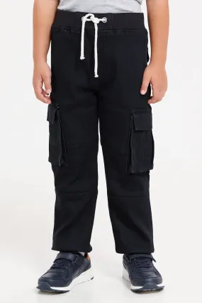 Boys Black Cargo Pocket Joggers