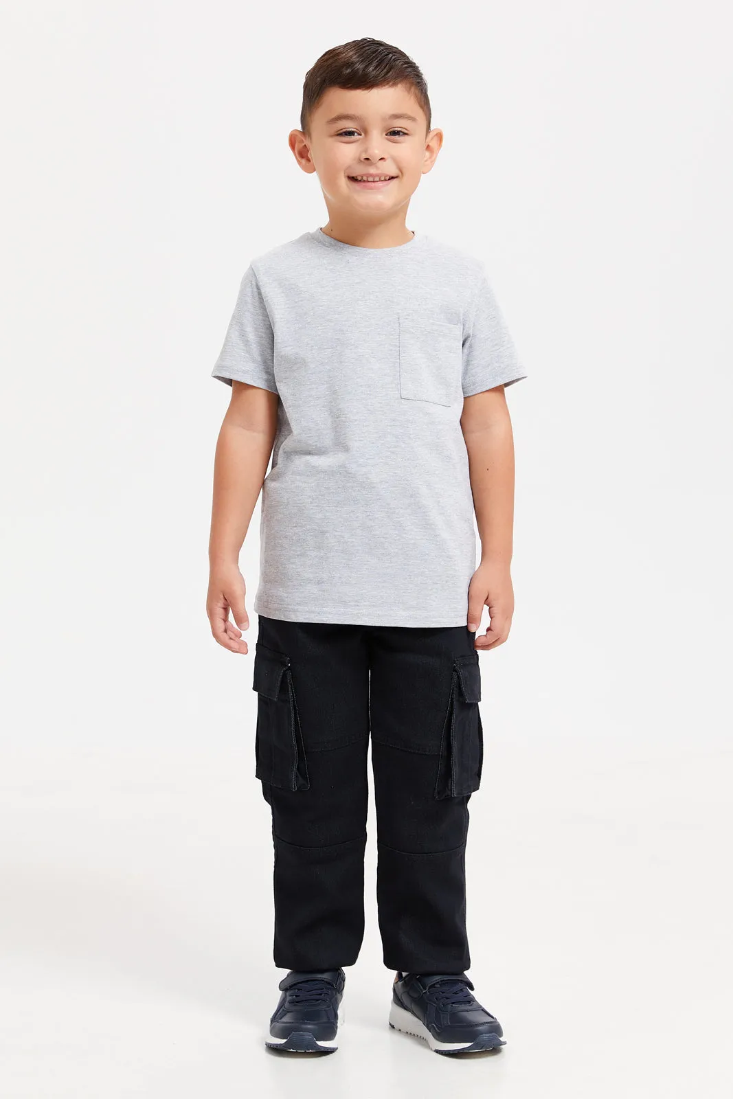 Boys Black Cargo Pocket Joggers