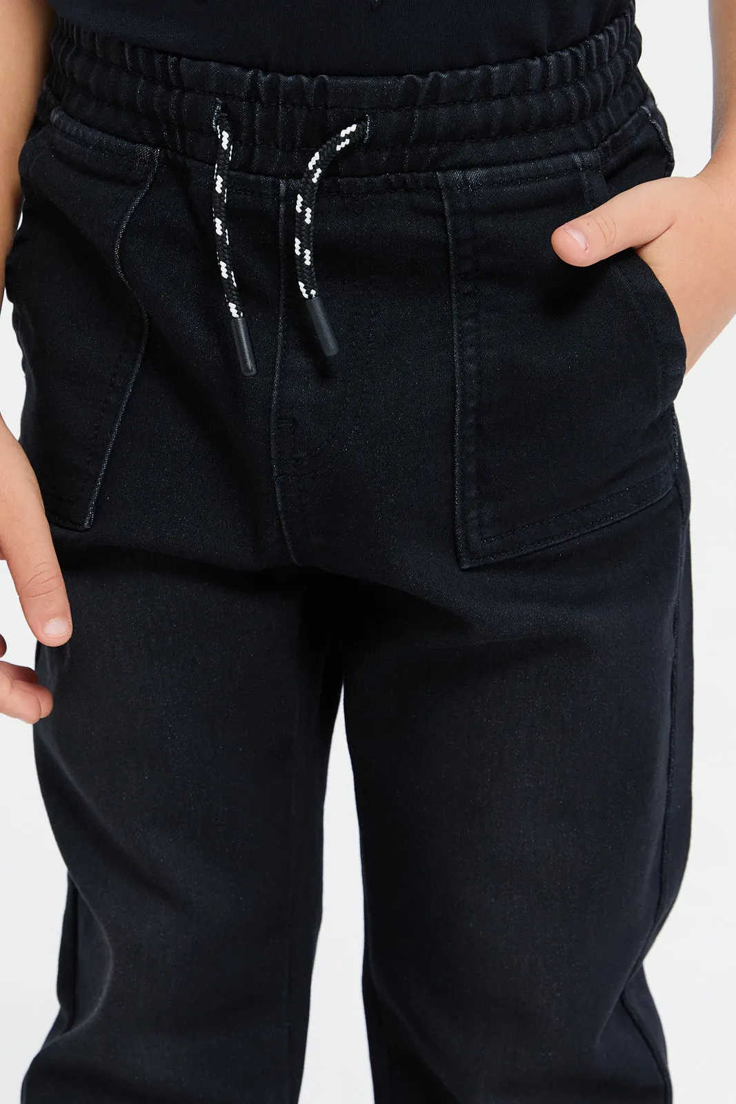 Boys Black Denim Joggers