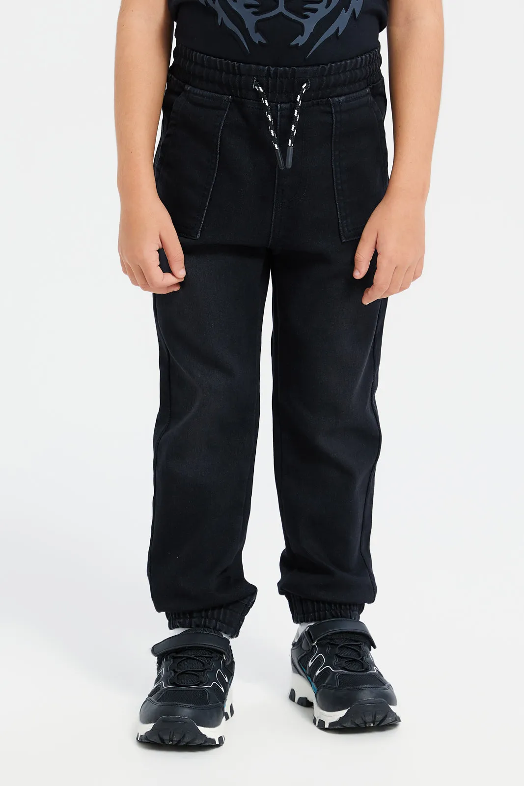 Boys Black Denim Joggers