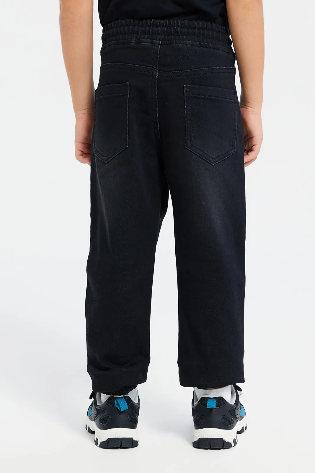 Boys Black Denim Joggers