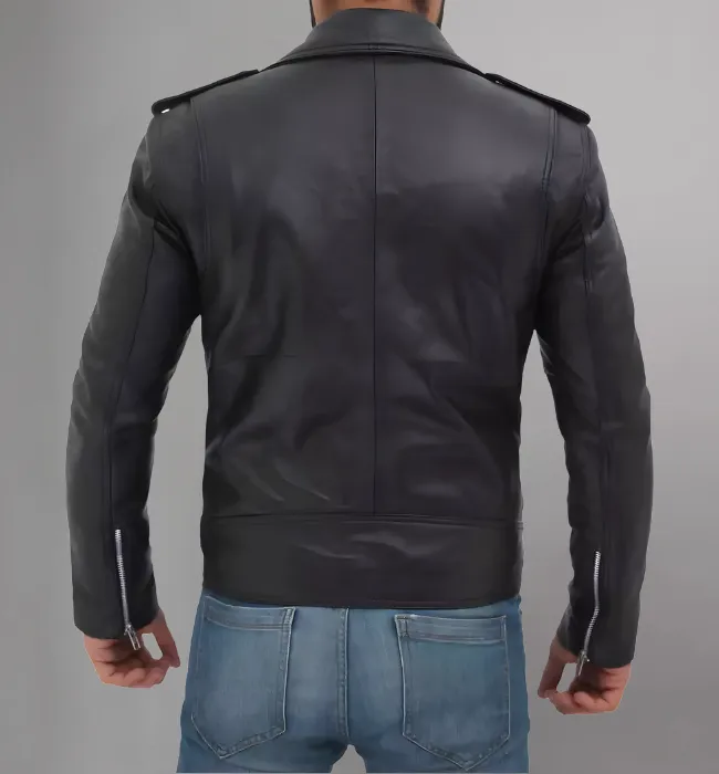 Brando Motorcycle Mens Black Asymmetrical Leather Jacket