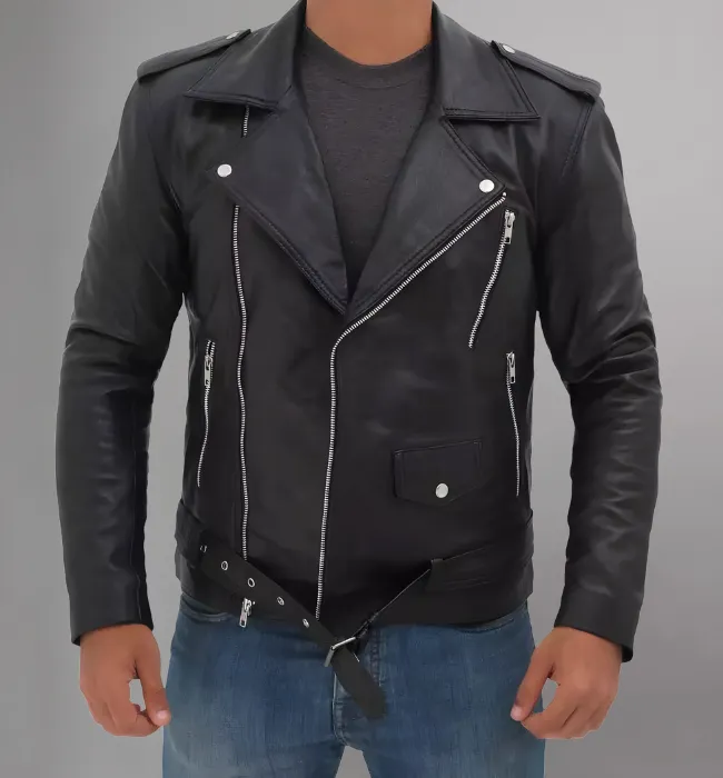 Brando Motorcycle Mens Black Asymmetrical Leather Jacket