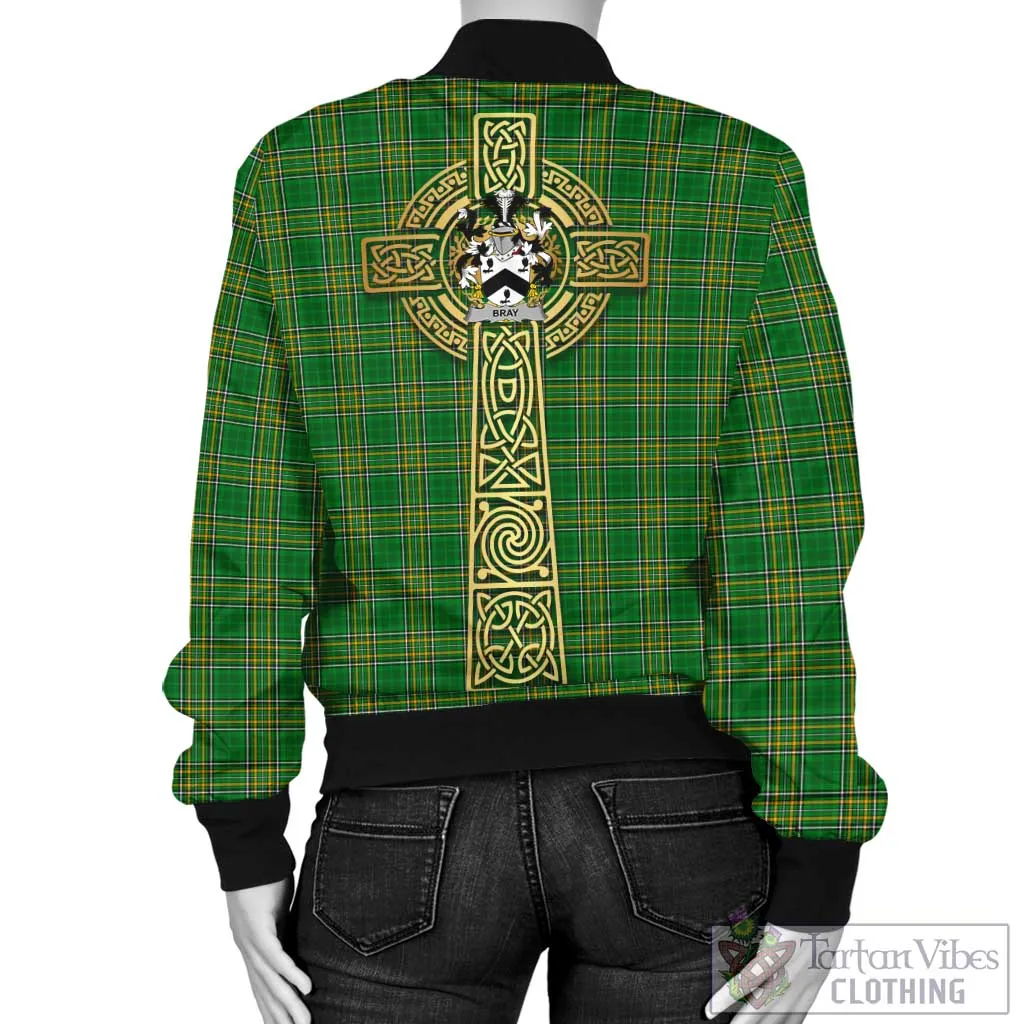 Bray Irish Clan Tartan Bomber Jacket with Coat of Arms Celtic Tree of Life Style