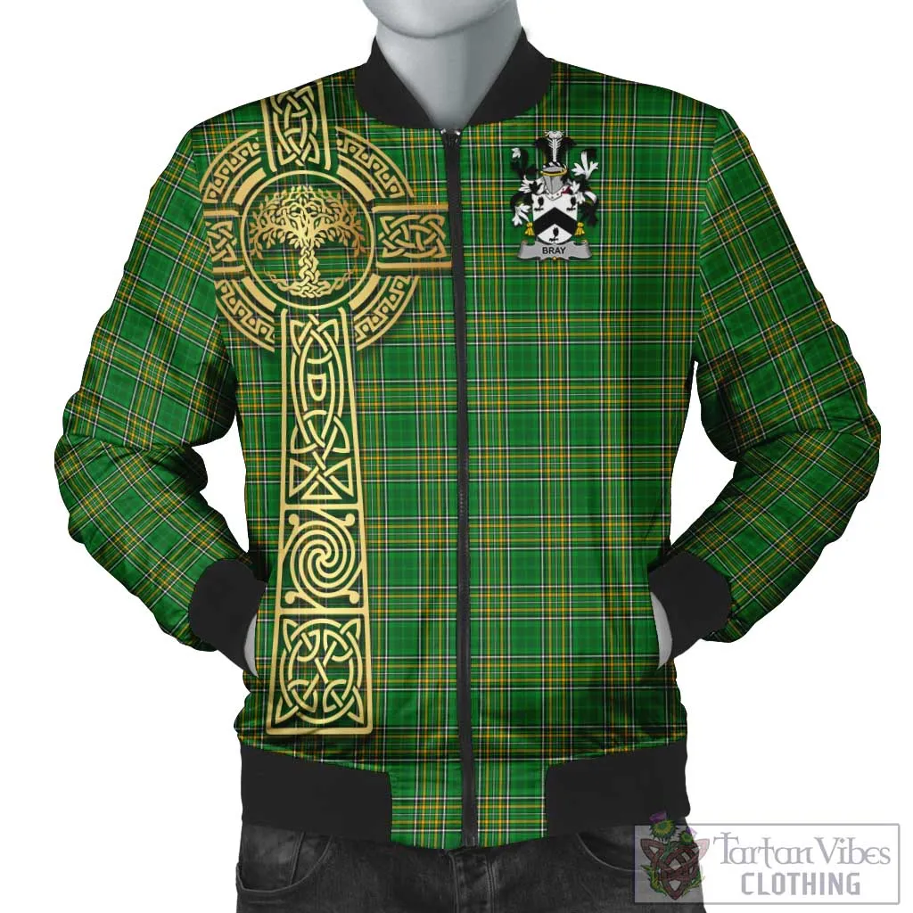 Bray Irish Clan Tartan Bomber Jacket with Coat of Arms Celtic Tree of Life Style