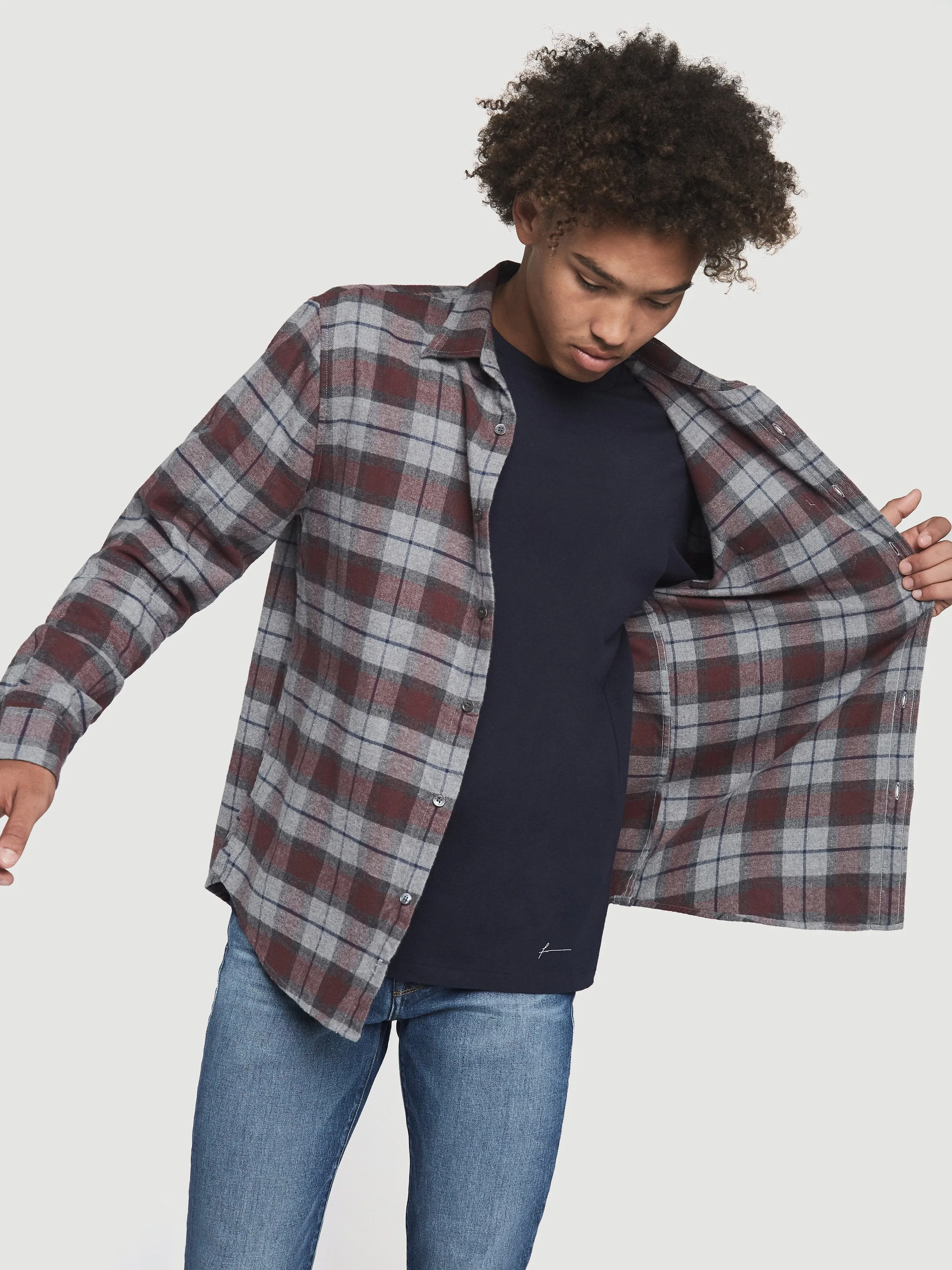 Brushed Plaid Shirt -- Burgundy Multi