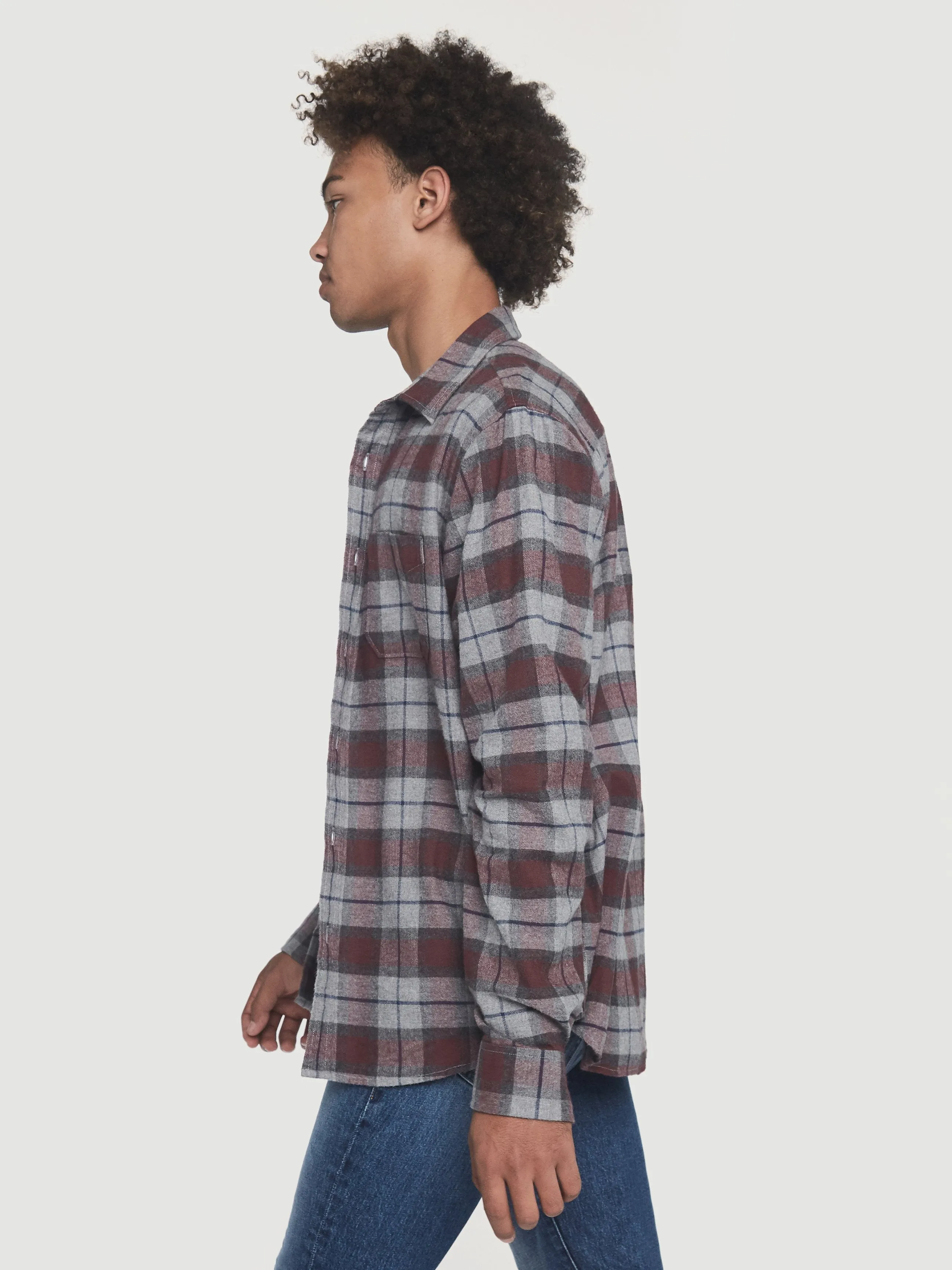 Brushed Plaid Shirt -- Burgundy Multi