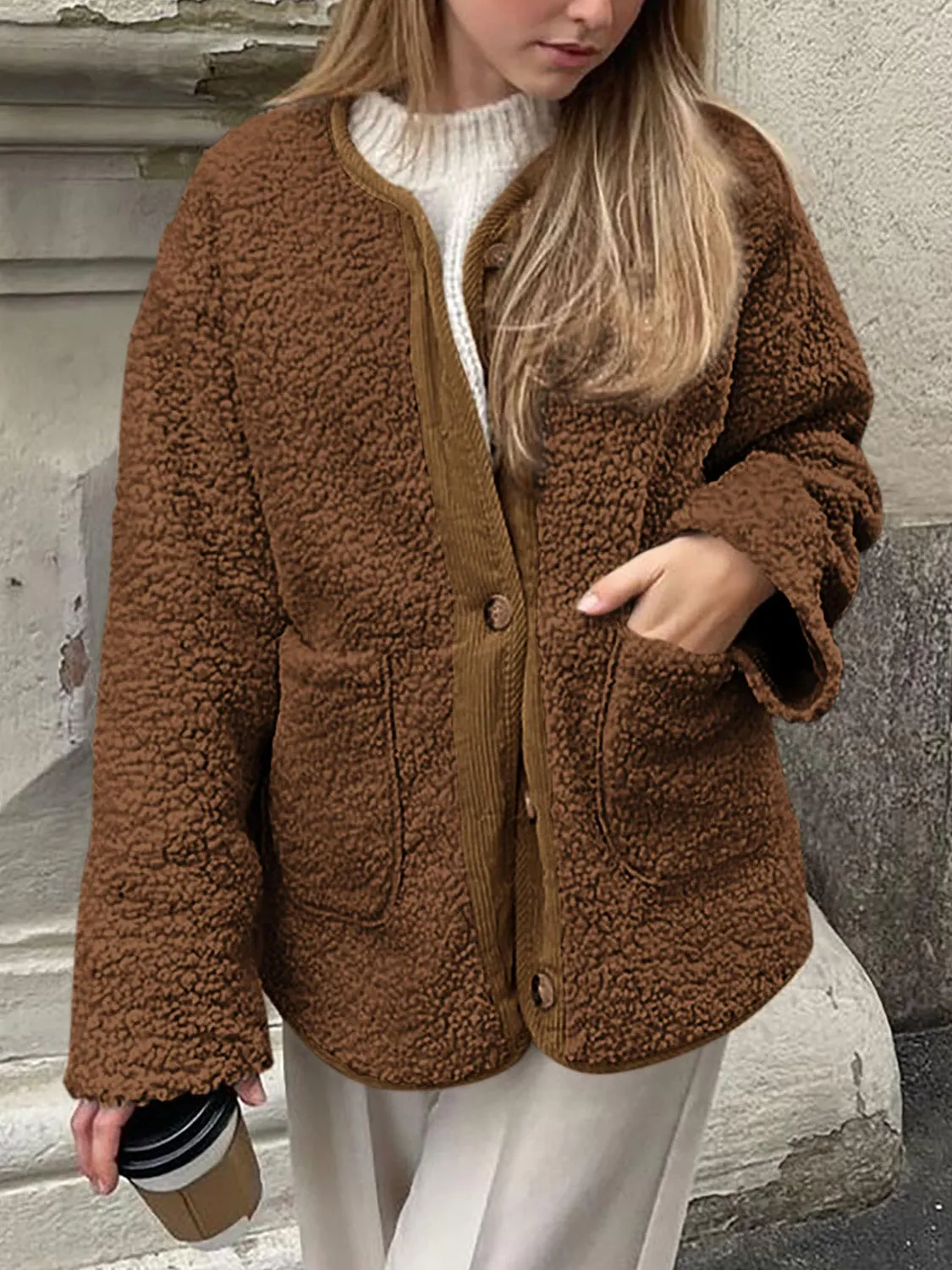 Button Up Sherpa Jacket with Pockets – Cozy & Stylish Outerwear for All Seasons