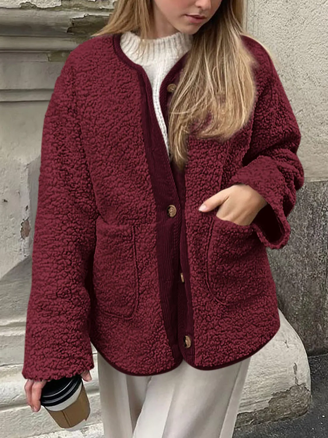 Button Up Sherpa Jacket with Pockets – Cozy & Stylish Outerwear for All Seasons