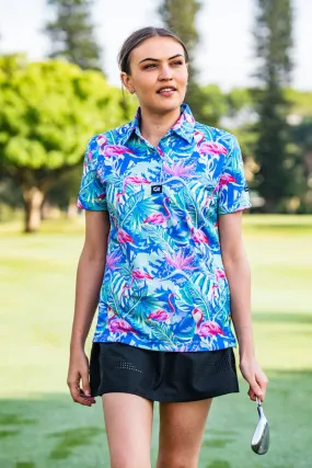 CA Ladies Funky Golf Shirt | Pastel Dazzle Flamingos