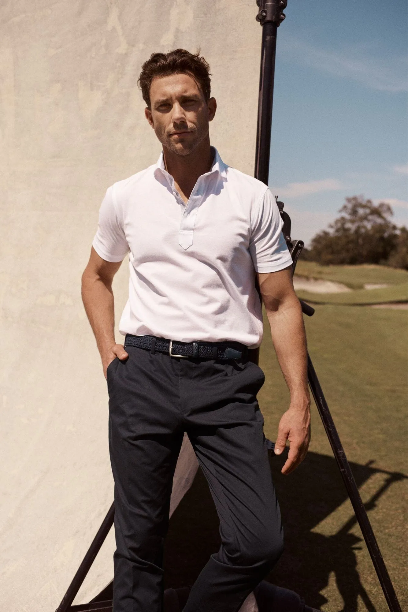 CGC Polo Shirt - White 4 Way Stretch with White Linen