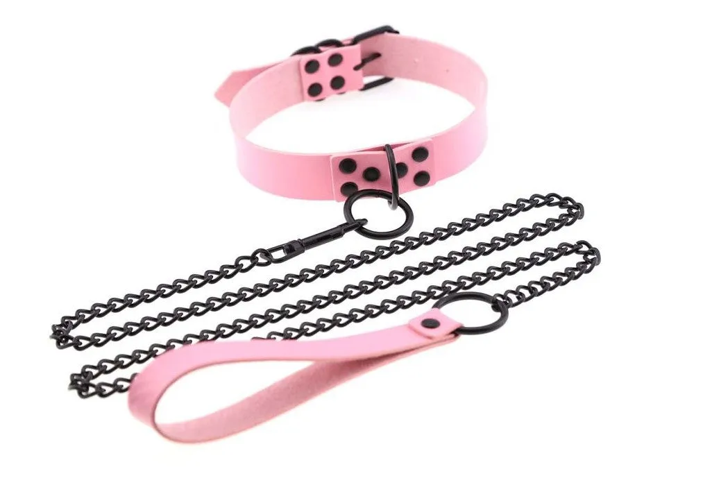 Collar and Chain Leash (Light Pink)