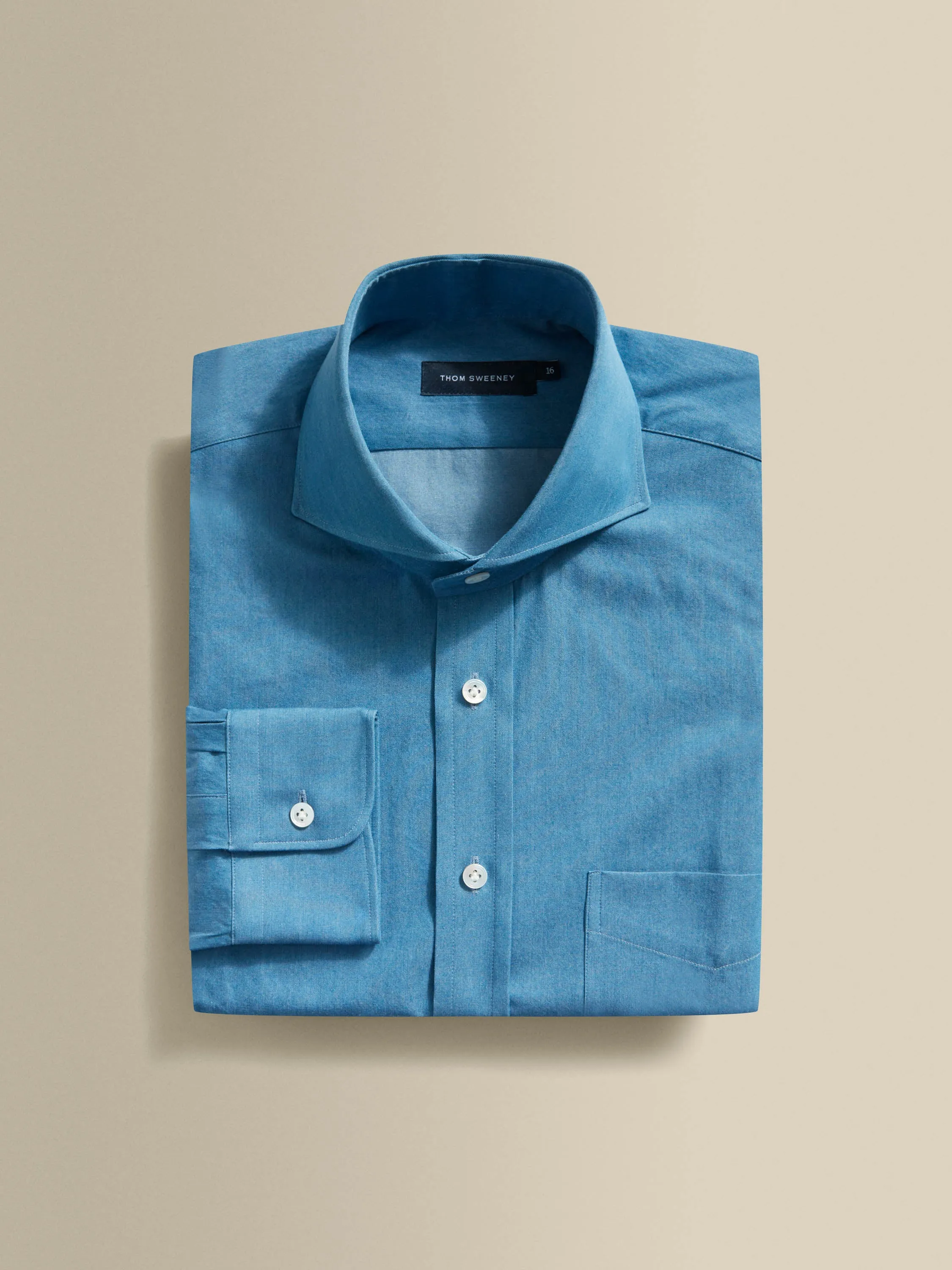 Cotton Chambray Cut Away Collar Shirt