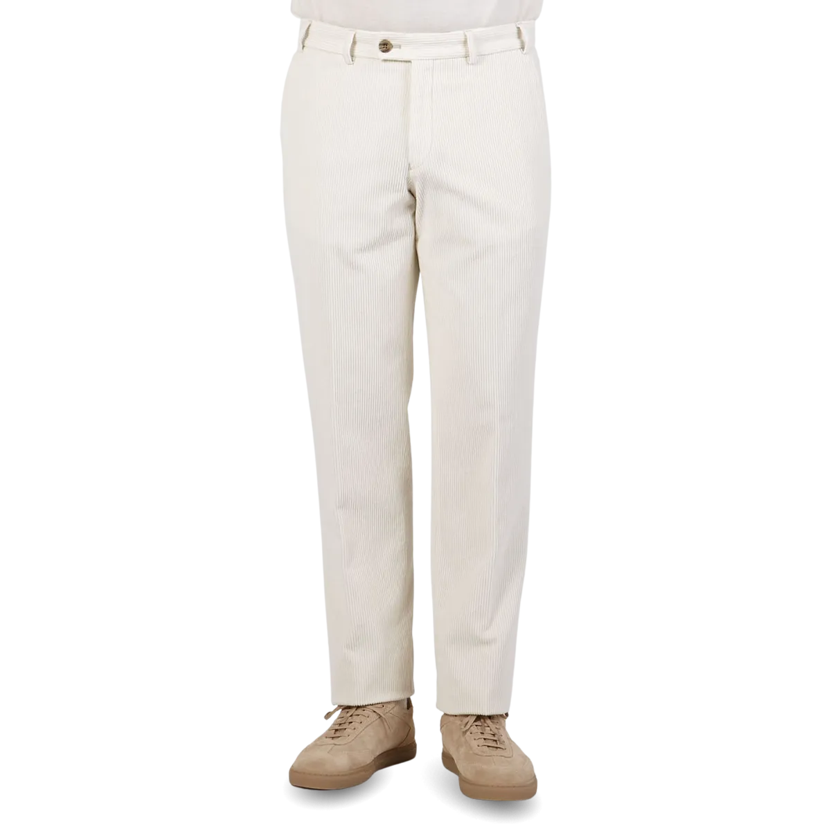 Cream White Cotton Corduroy Regular Fit Chinos