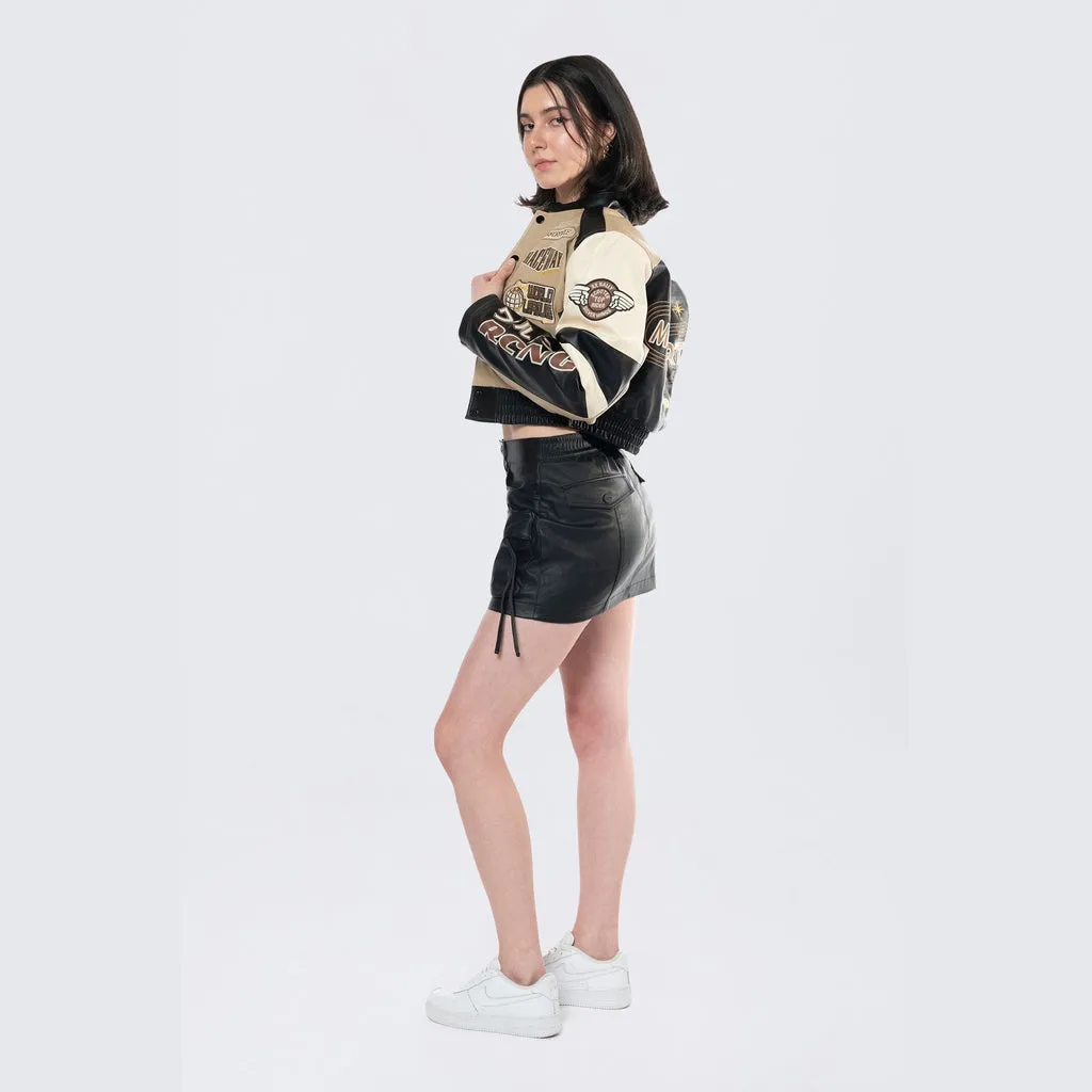 Cropped Racing Bomber Jacket - Khaki