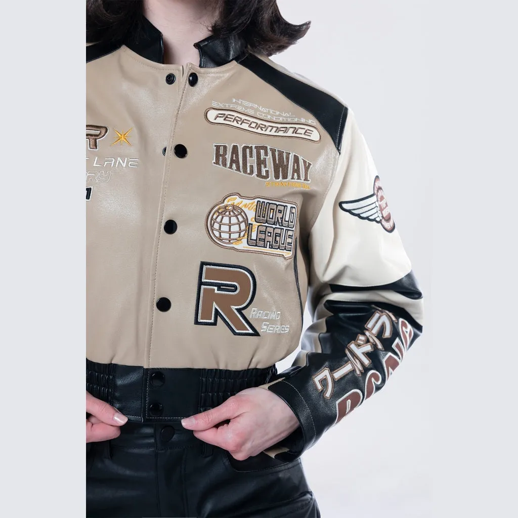 Cropped Racing Bomber Jacket - Khaki