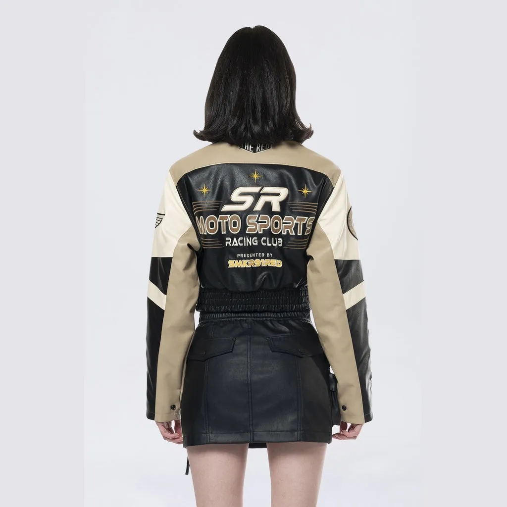 Cropped Racing Bomber Jacket - Khaki